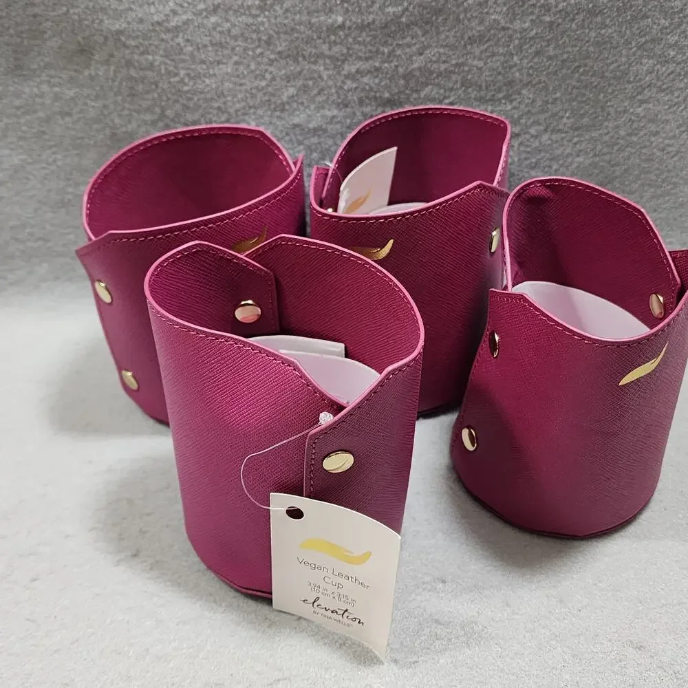 Elevation Vegan Leather Cup Holders x4 Magenta Fold Tone Hardware By Tina Wells